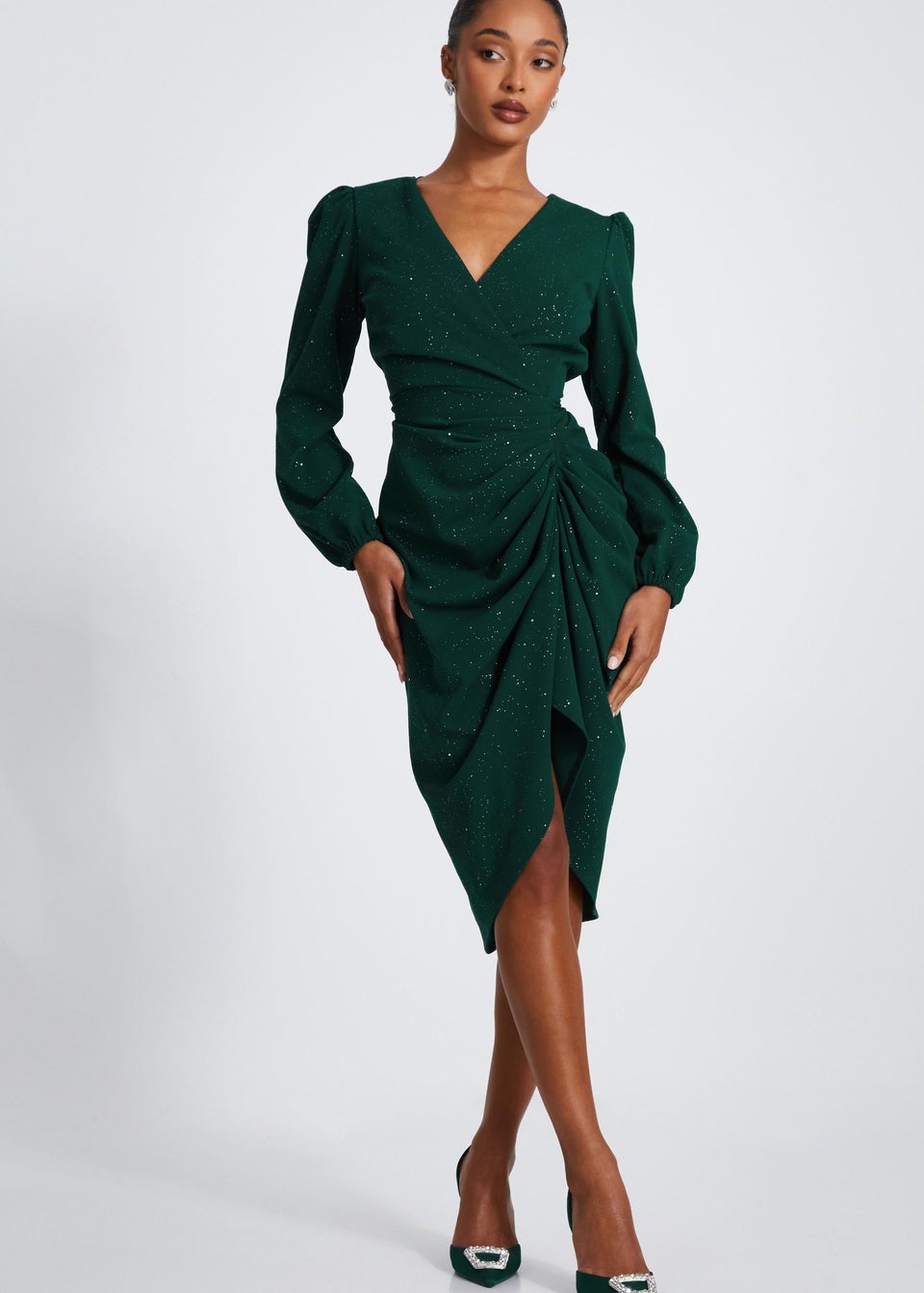 Quiz Green Glitter Midi Dress Matalan