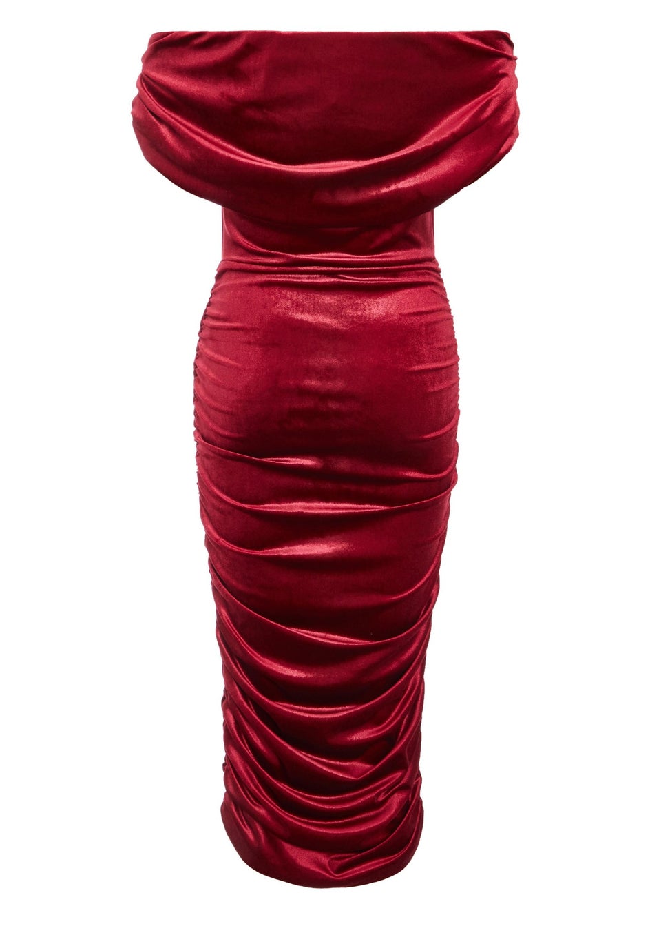 Quiz Red Velvet Ruched Midi Dress