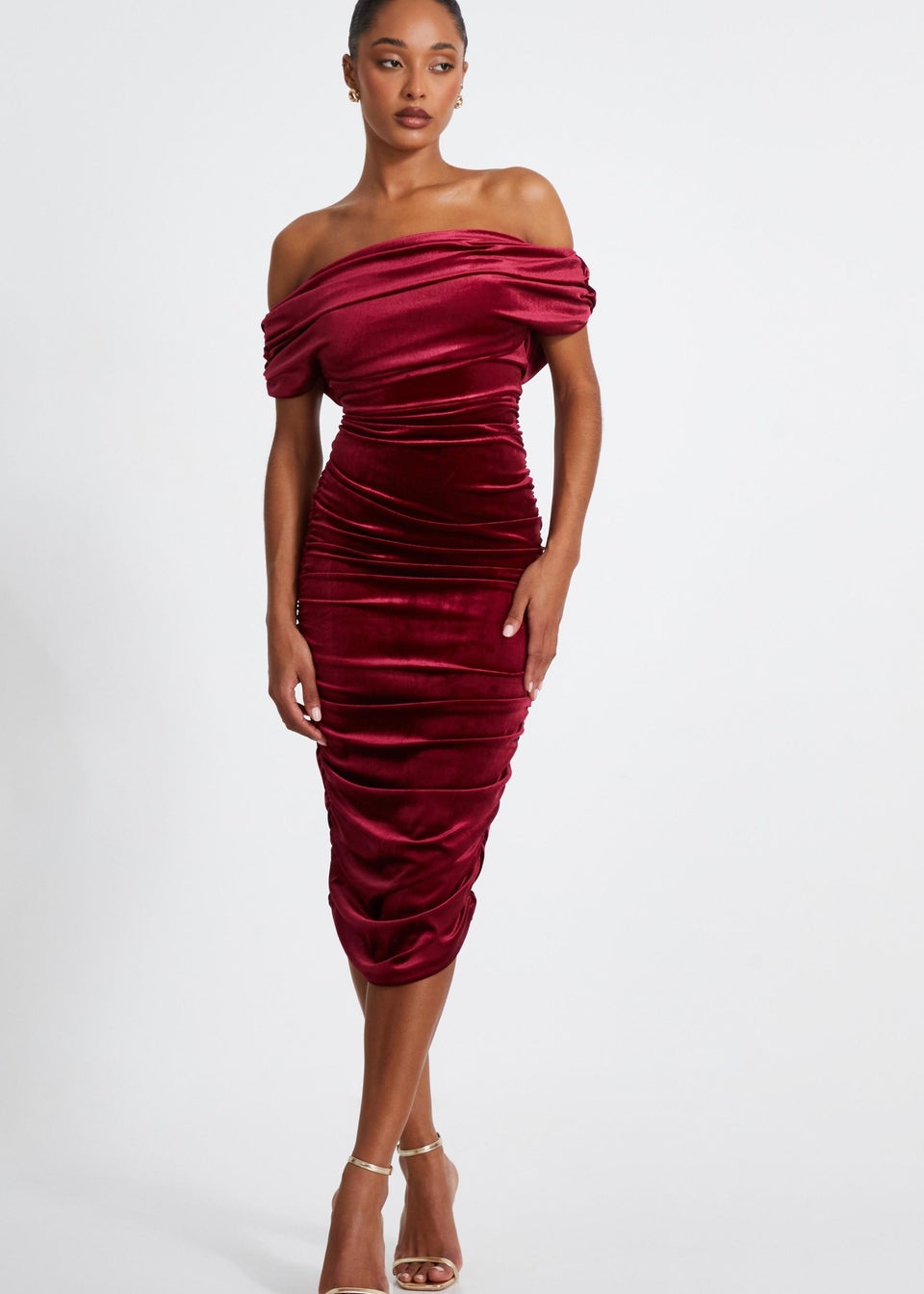Quiz red bardot dress shop