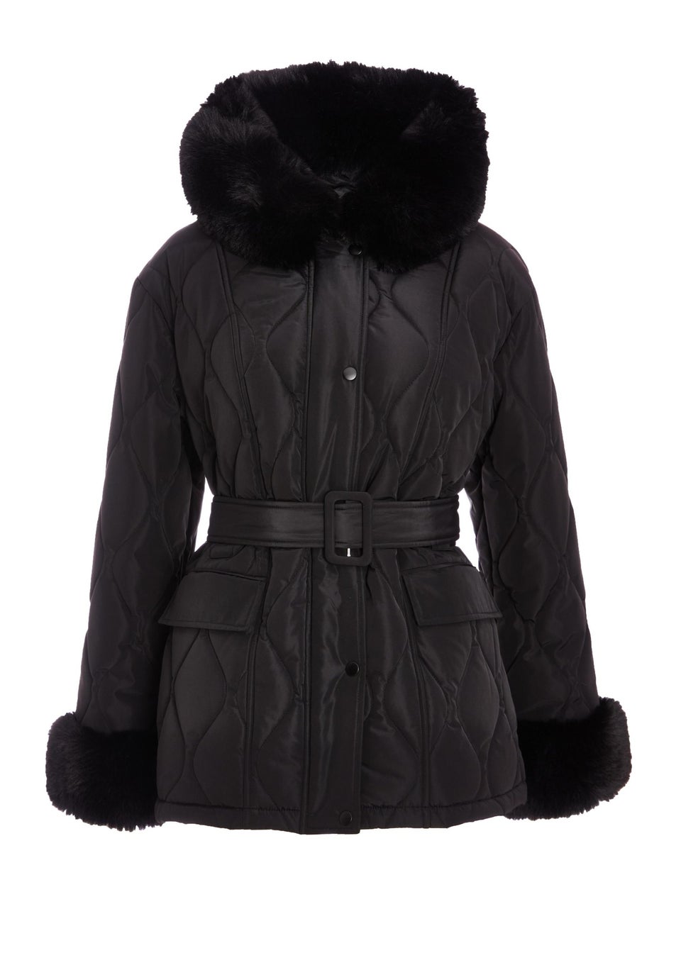 Quiz Black Faux Fur Trim Jacket Matalan