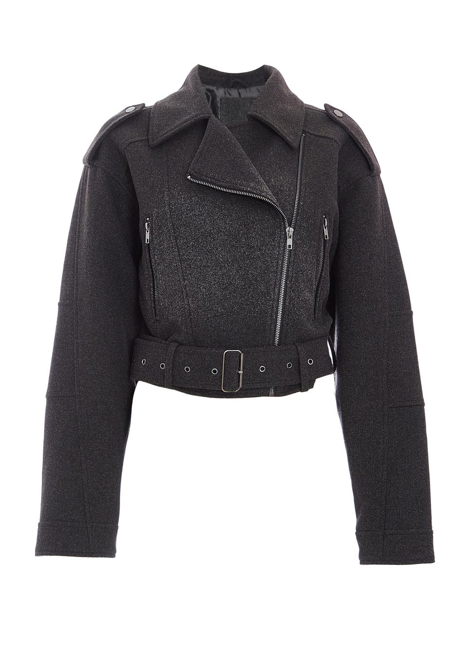 Quiz Dark Grey Cropped Biker Jacket