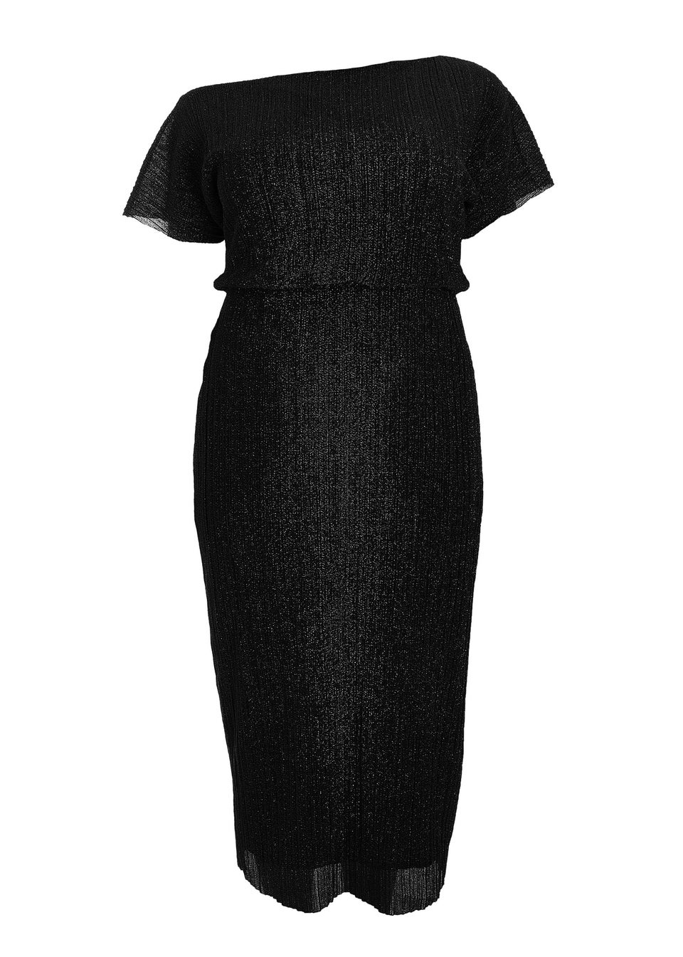 Quiz Black Curve Pleated Midi Dress Matalan