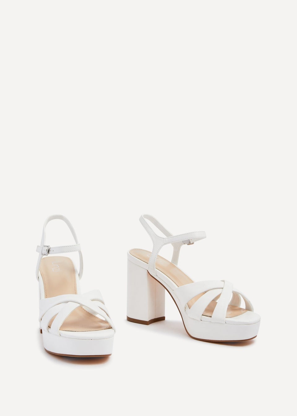 Linzi Keliah White Faux Leather Crossover Platform Heels