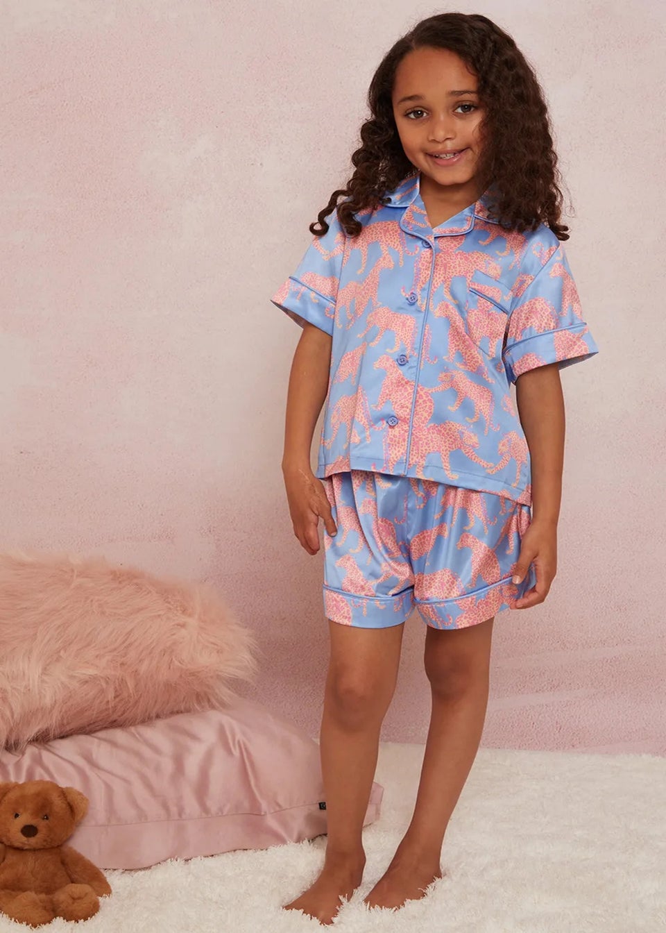 Chi Chi London Blue Girls Animal Print Short PyjamaSet (3-9 Years)