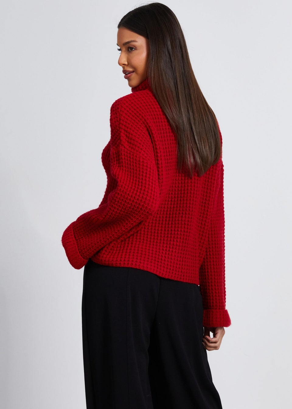 Quiz Red Knitted Roll Neck Jumper