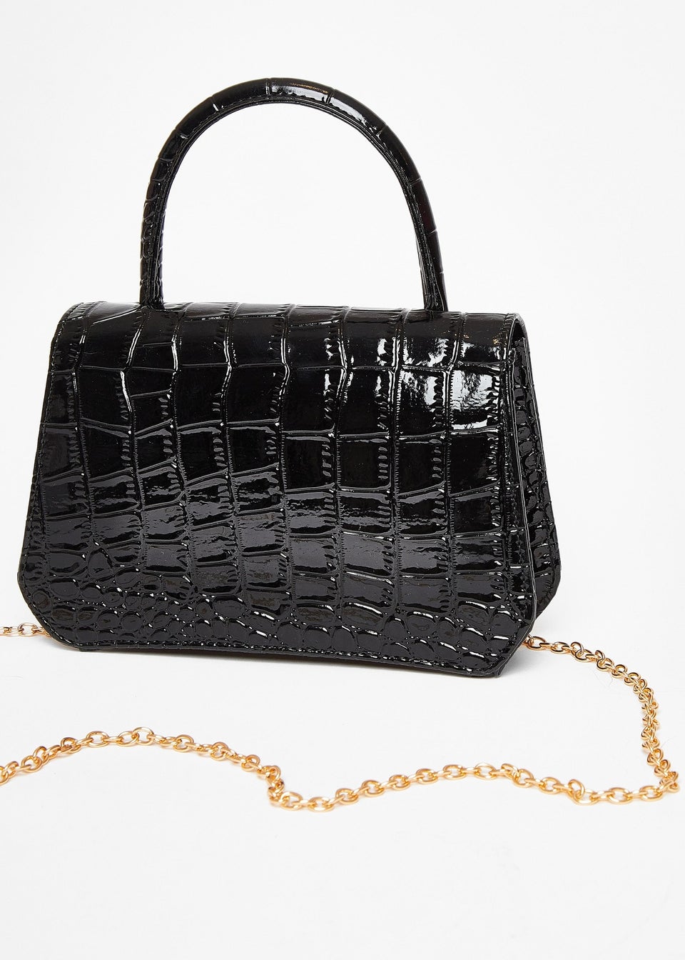 Quiz Black Crocodile Print Top Handle Bag