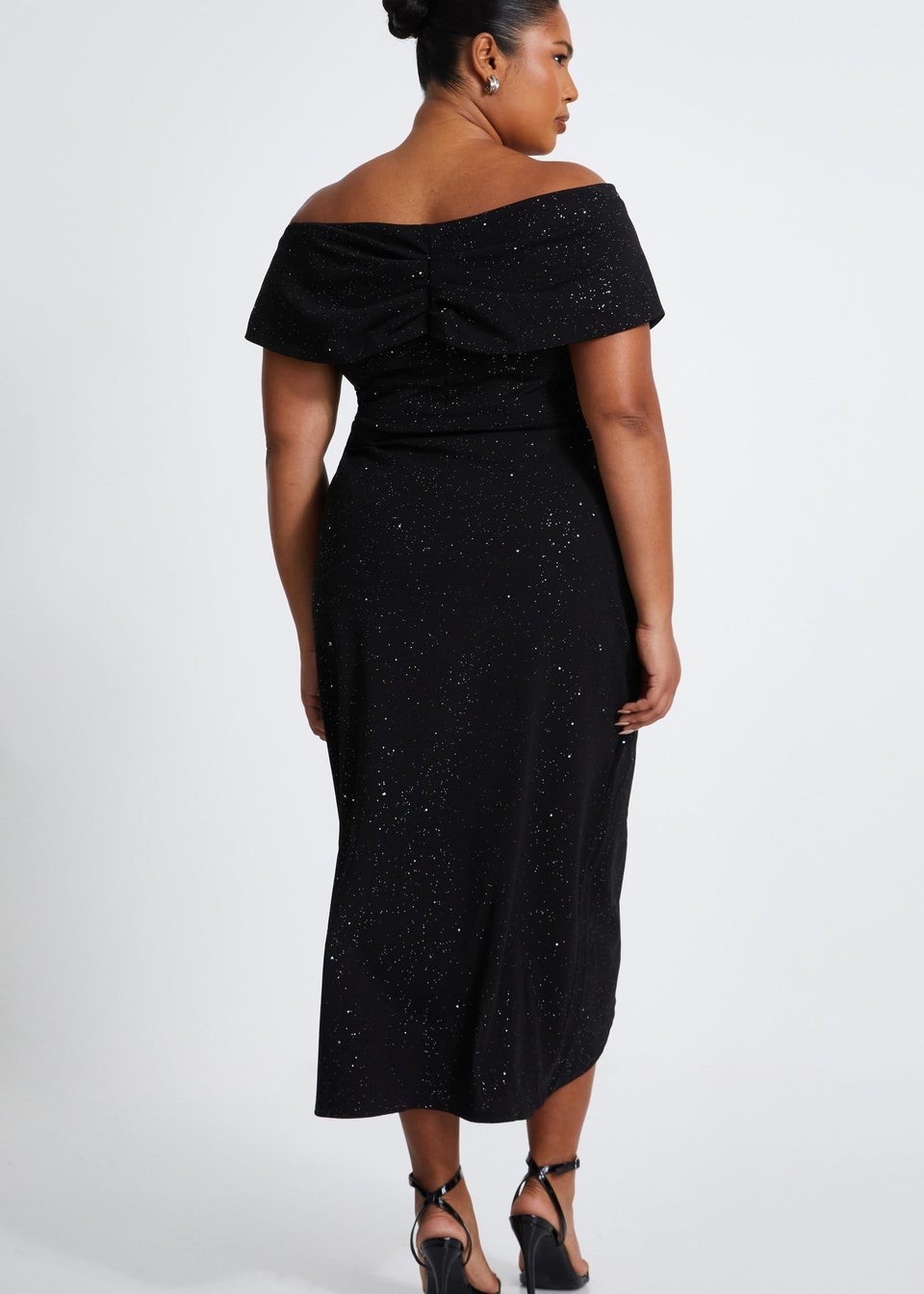 Quiz black glitter bardot dress discount