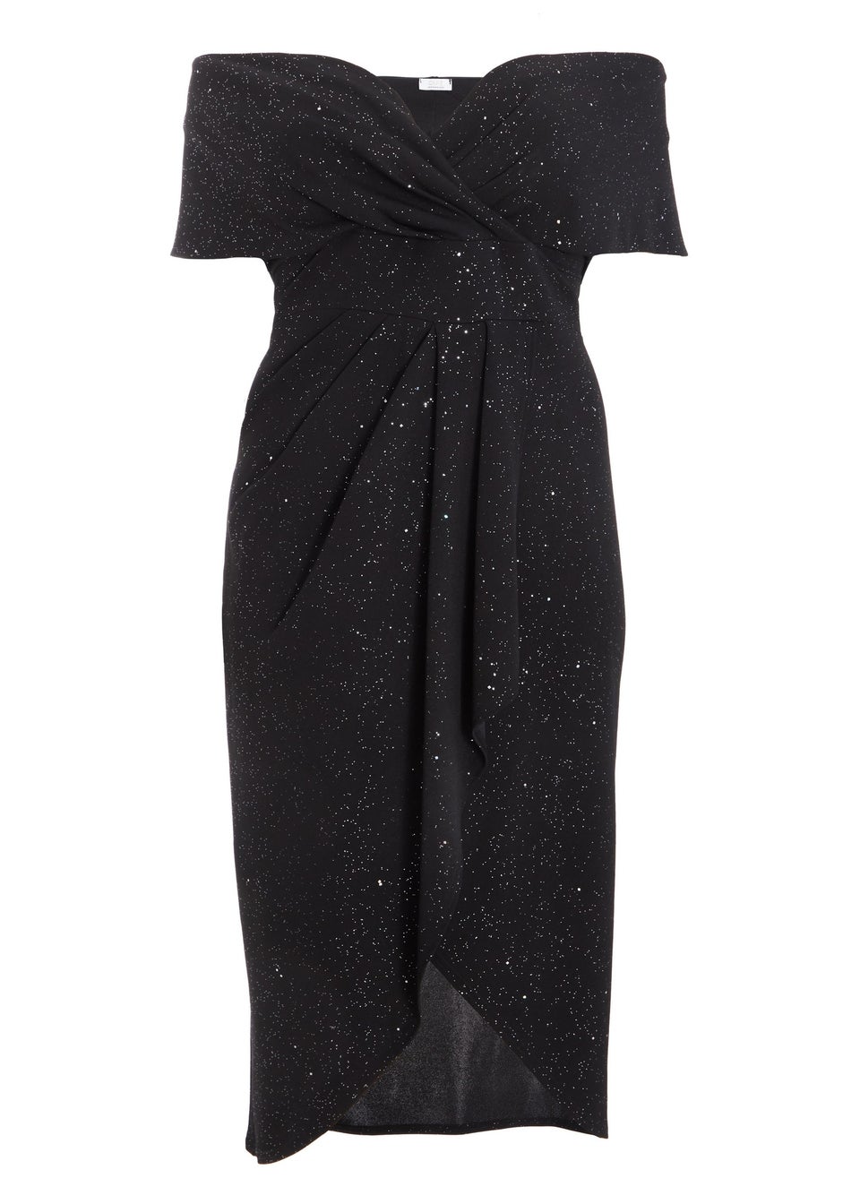Quiz Black Curve Glitter Bardot Midi Dress