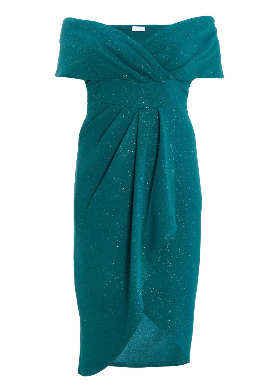 Quiz Green Curve Glitter Bardot Midi Dress