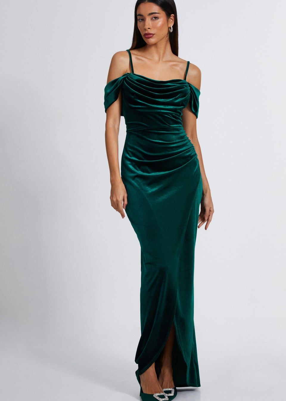 Quiz Green Velvet Cowl Neck Maxi Dress