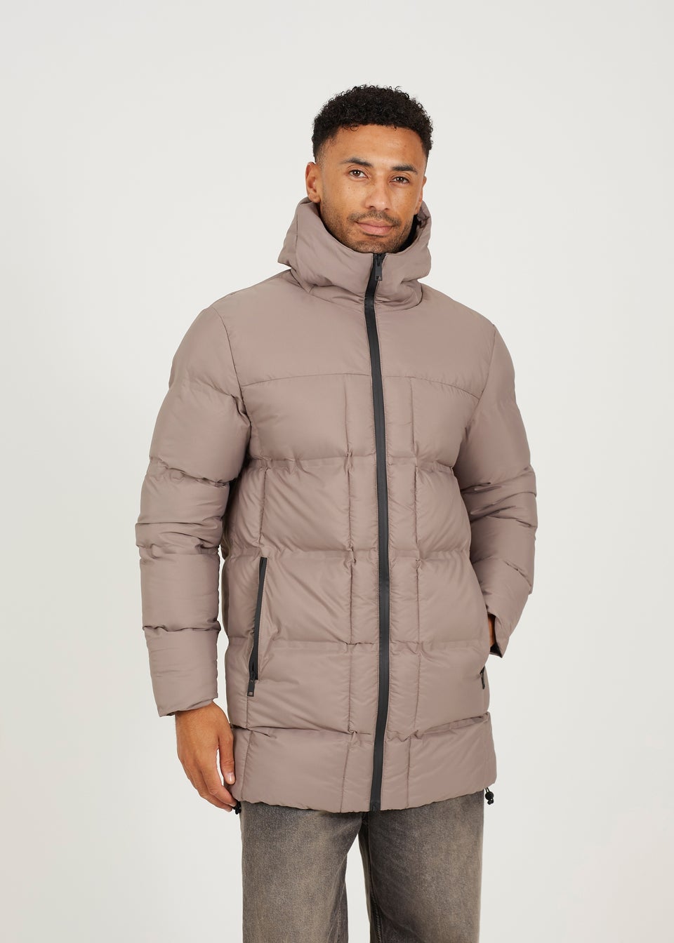 Longline padded hooded jacket outlet