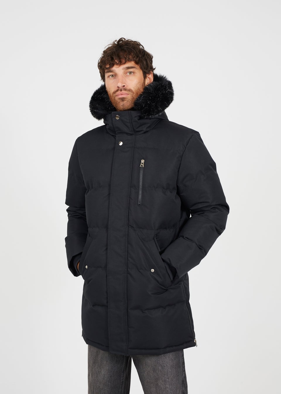 Padded parka jacket with faux fur hood best sale