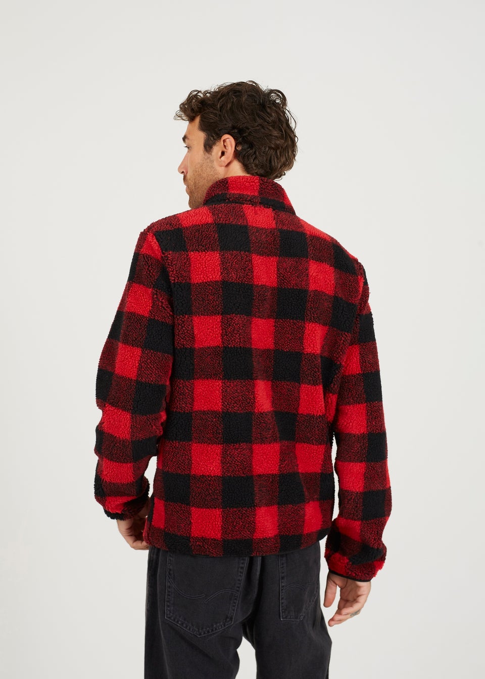 Brave Soul Red Check Zip Through Borg Fleece