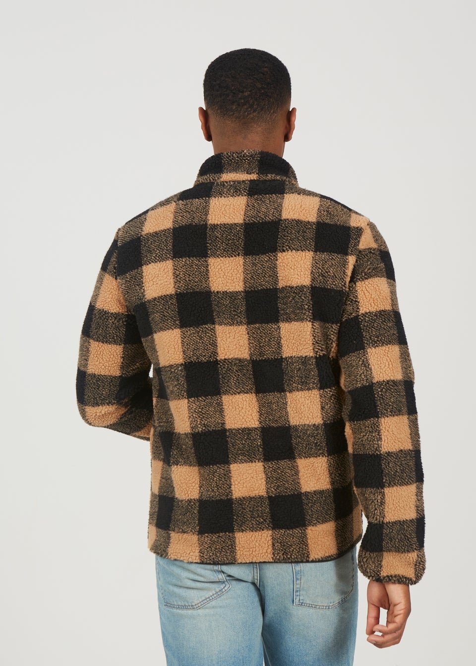 Brave Soul Tan Check Zip Through Borg Fleece