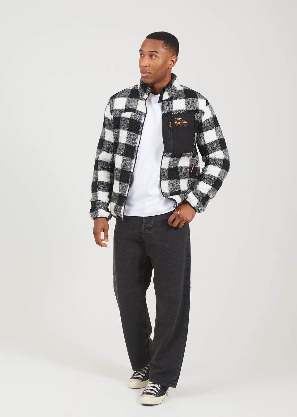 Brave Soul Ecru Check Zip Through Borg Fleece