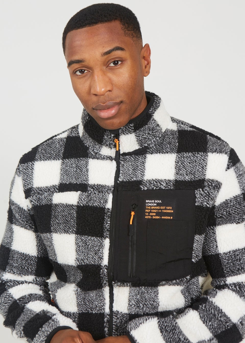 Brave Soul Ecru Check Zip Through Borg Fleece