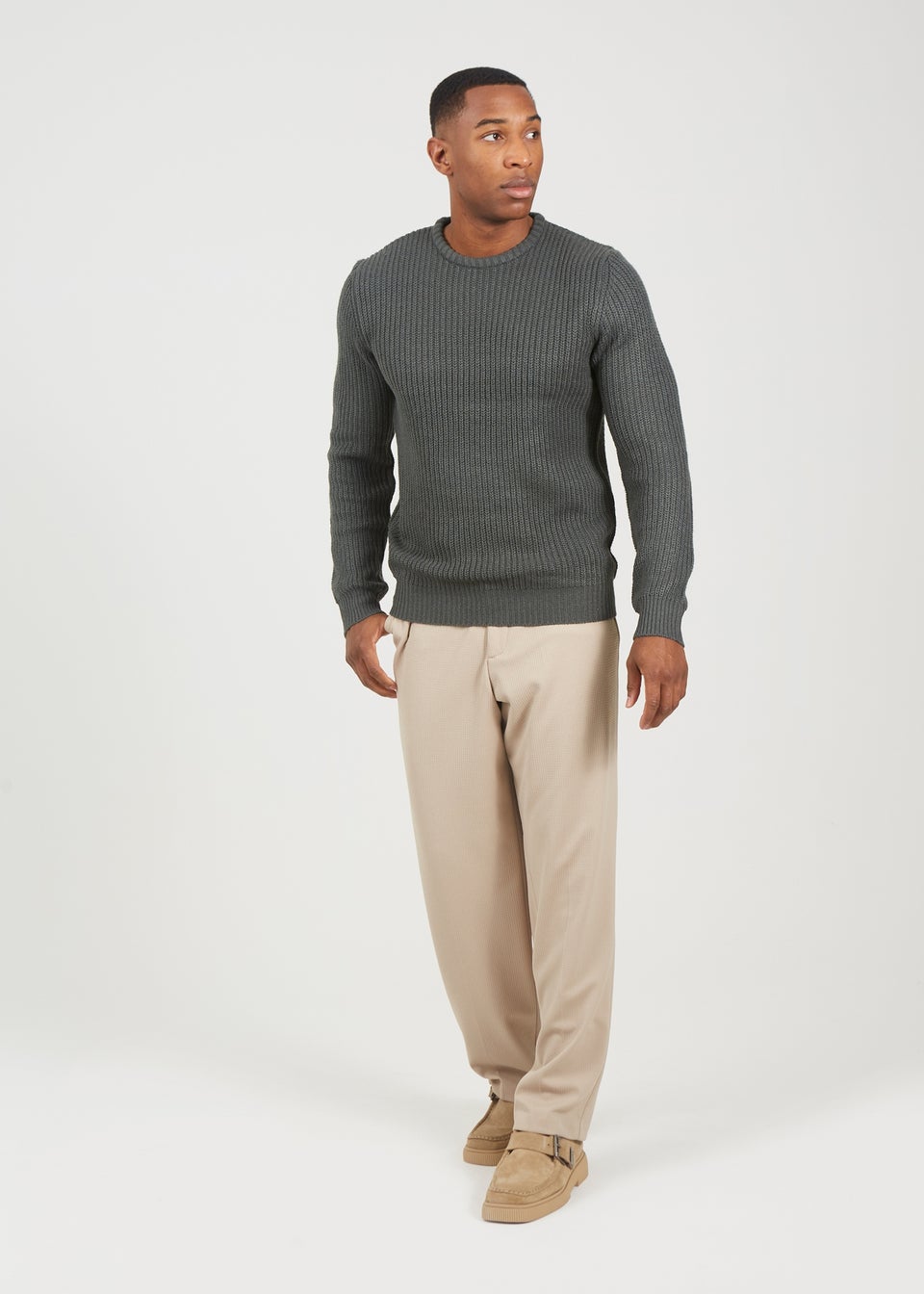 Brave Soul Green Crew Neck Chunky Knit Jumper