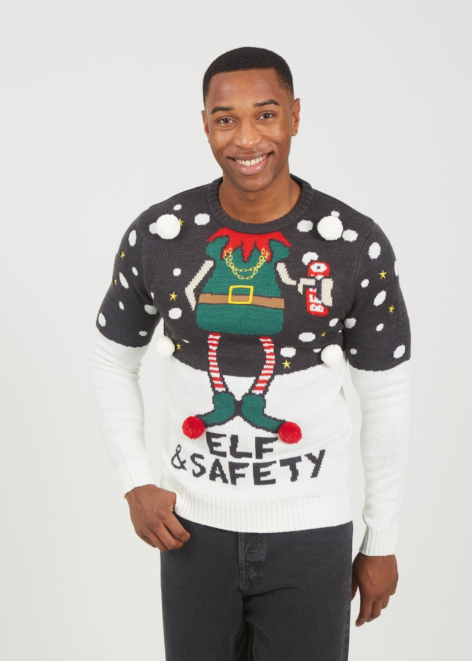 Brave Soul Charcoal Elf Slogan Novelty Christmas Jumper