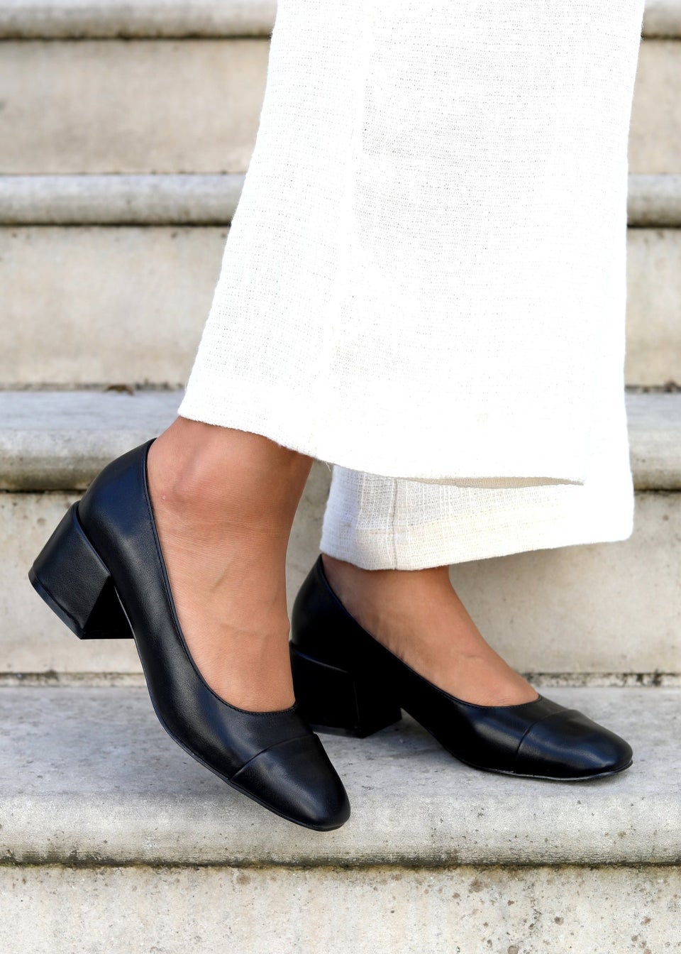 Linzi Valerie Black Faux Leather Block Court Heel