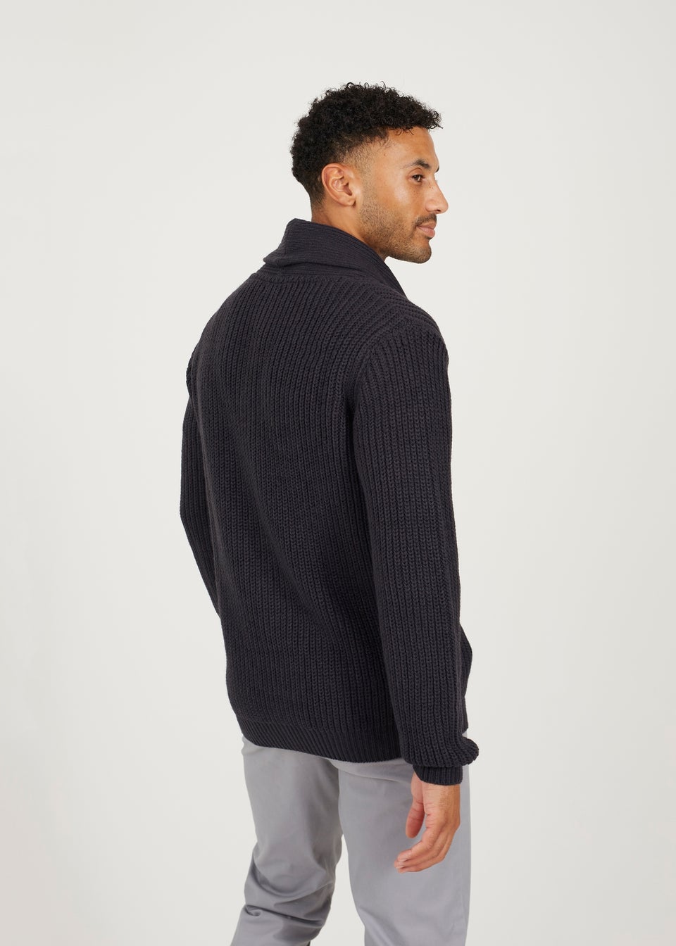 Brave Soul Navy Shawl Neck Chunky Knit Cardigan