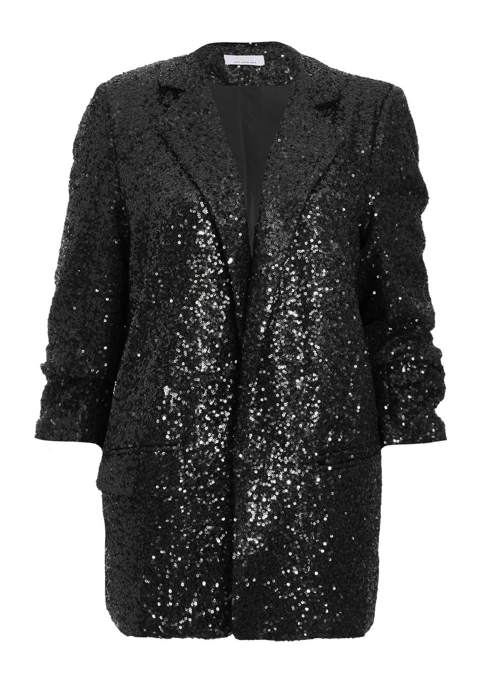 Quiz Black Sequin Ruched Blazer