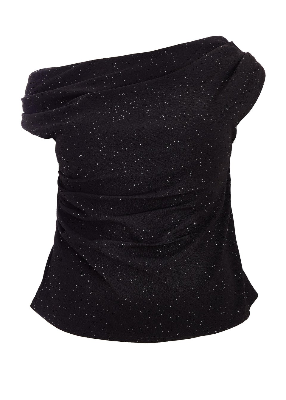 Quiz Black Curve Glitter Drape Neck Top