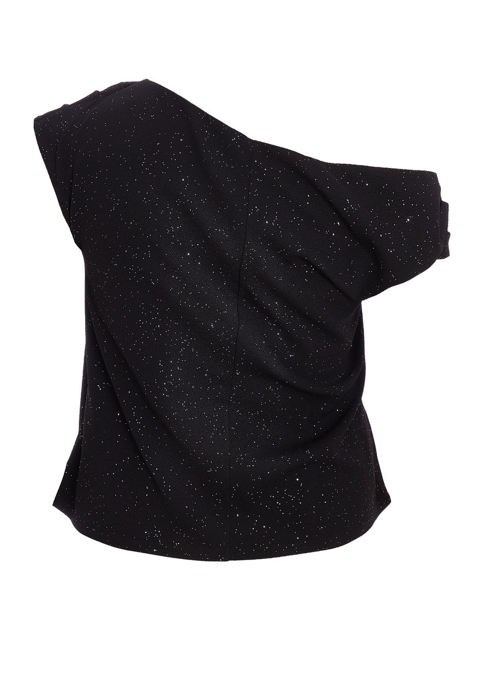 Quiz Black Curve Glitter Drape Neck Top