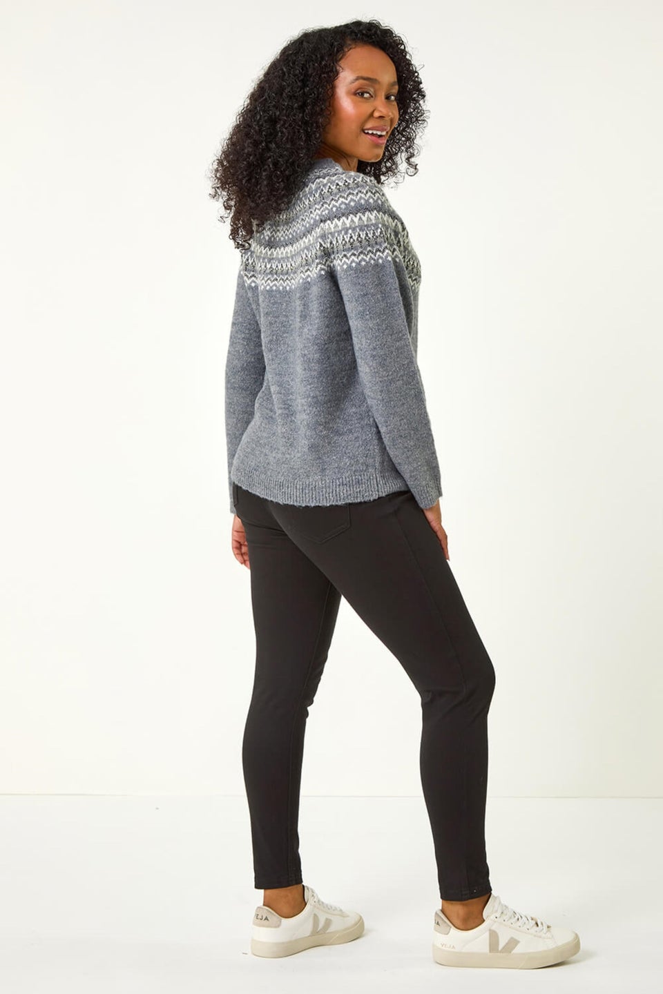 Roman Grey Petite Metallic Fairisle Jumper