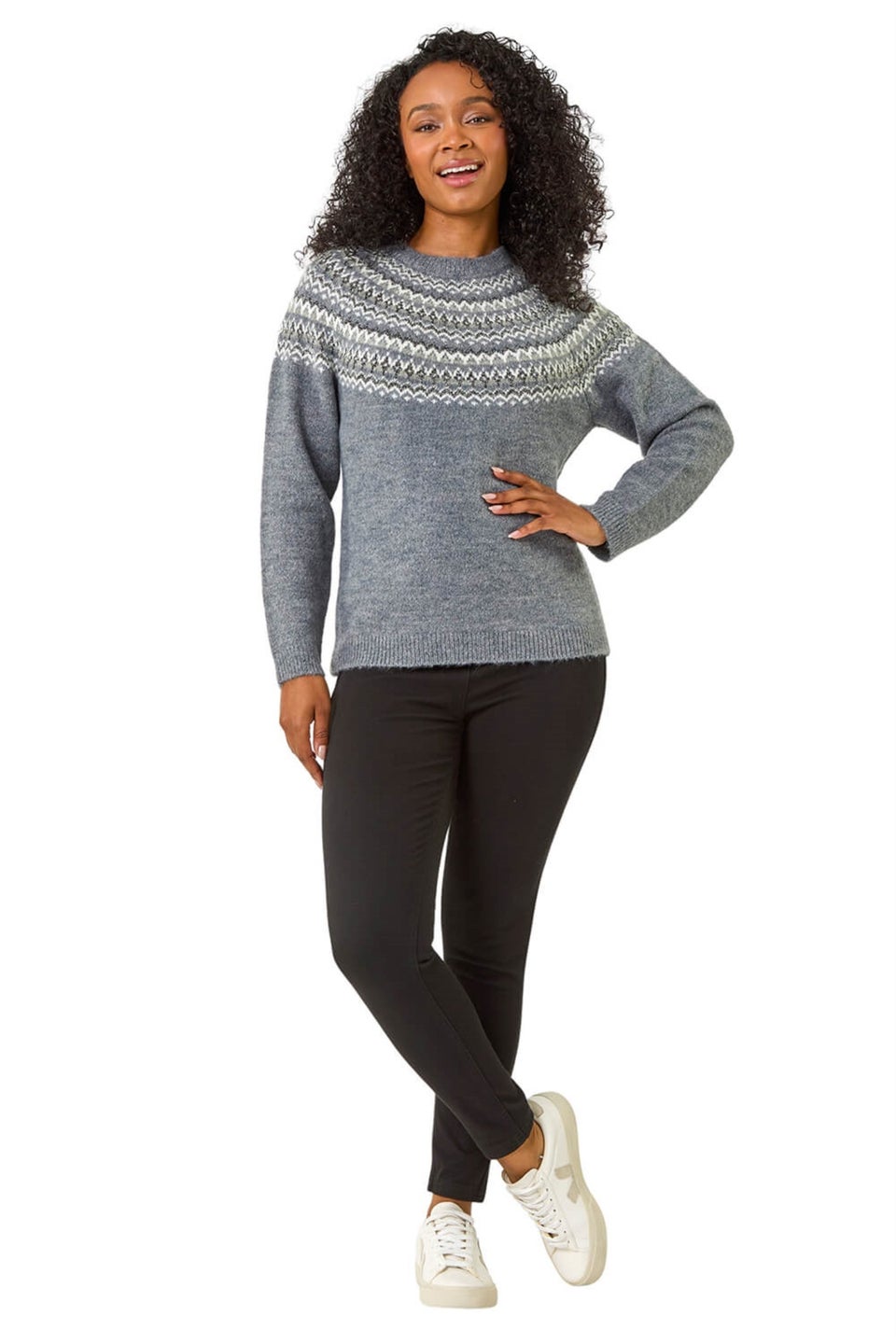 Roman Grey Petite Metallic Fairisle Jumper