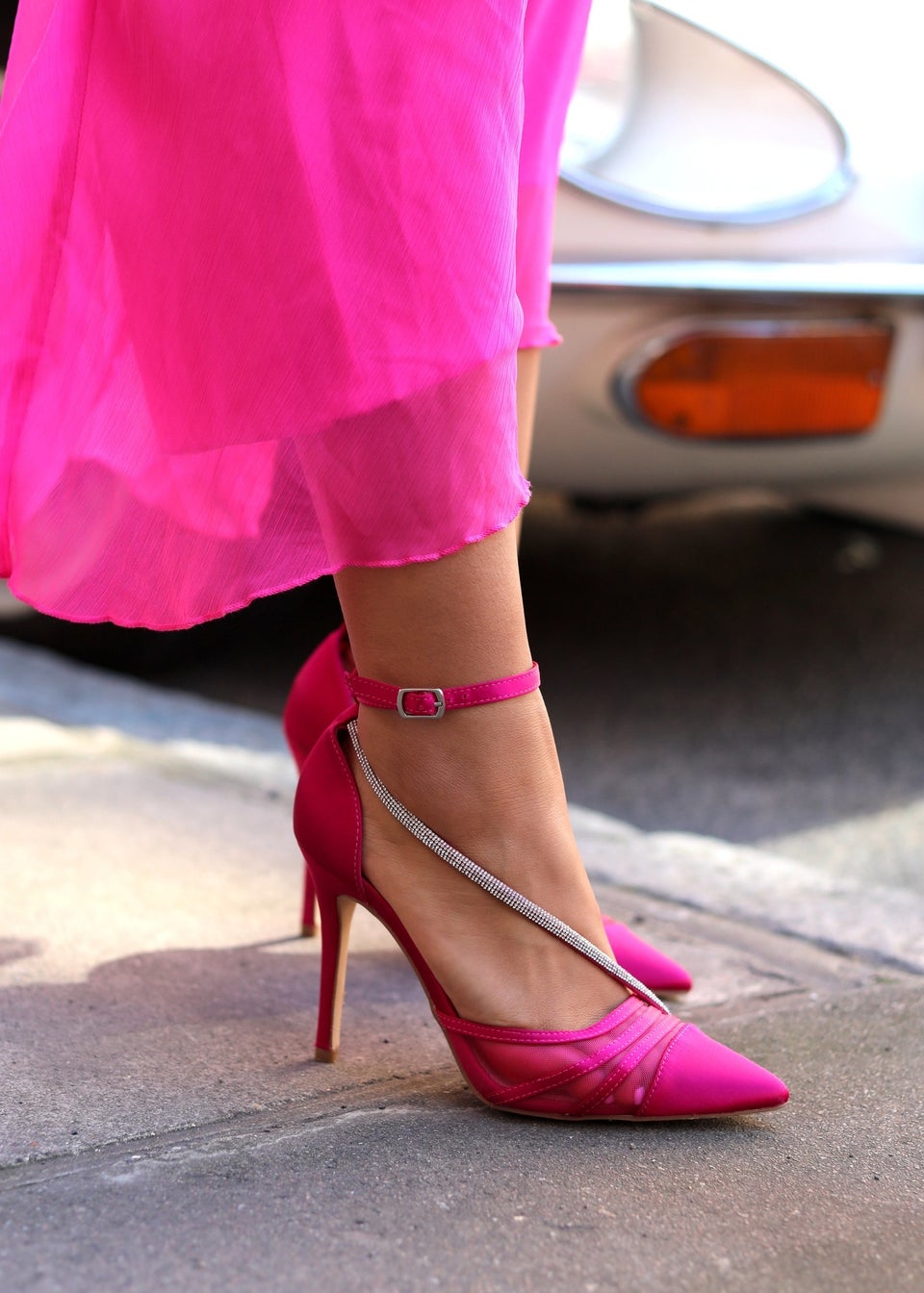 Linzi Gretchen Fuchsia Satin & Mesh Court Heel