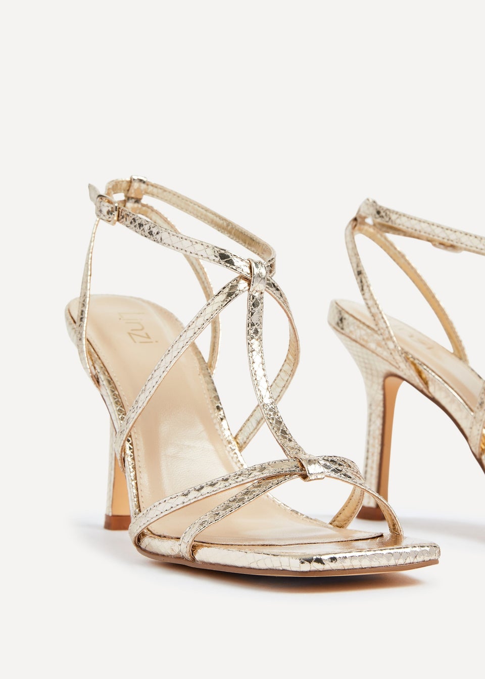Linzi Posie Gold Lizard Effect T-Bar High Heel