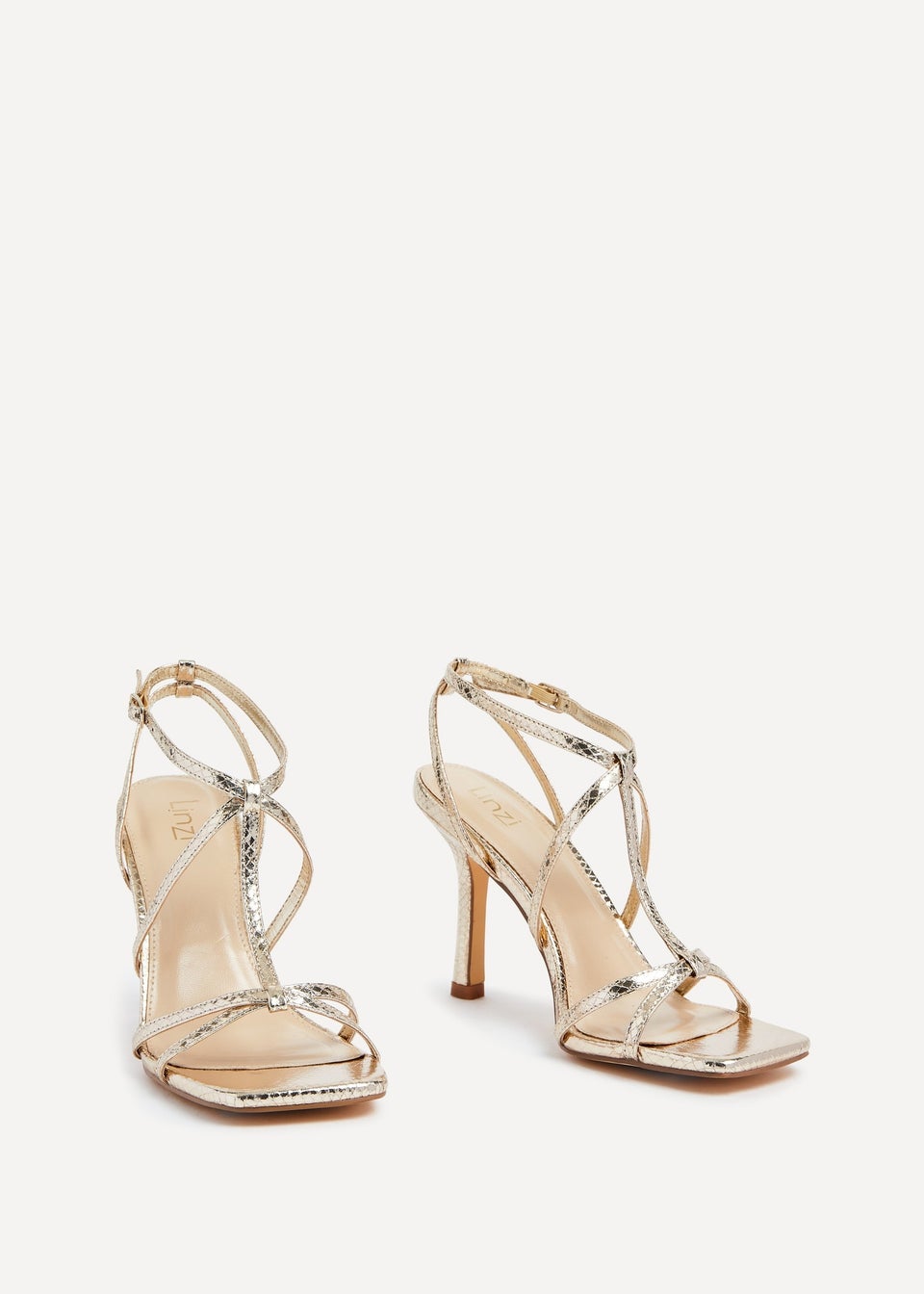 Linzi Posie Gold Lizard Effect T-Bar High Heel