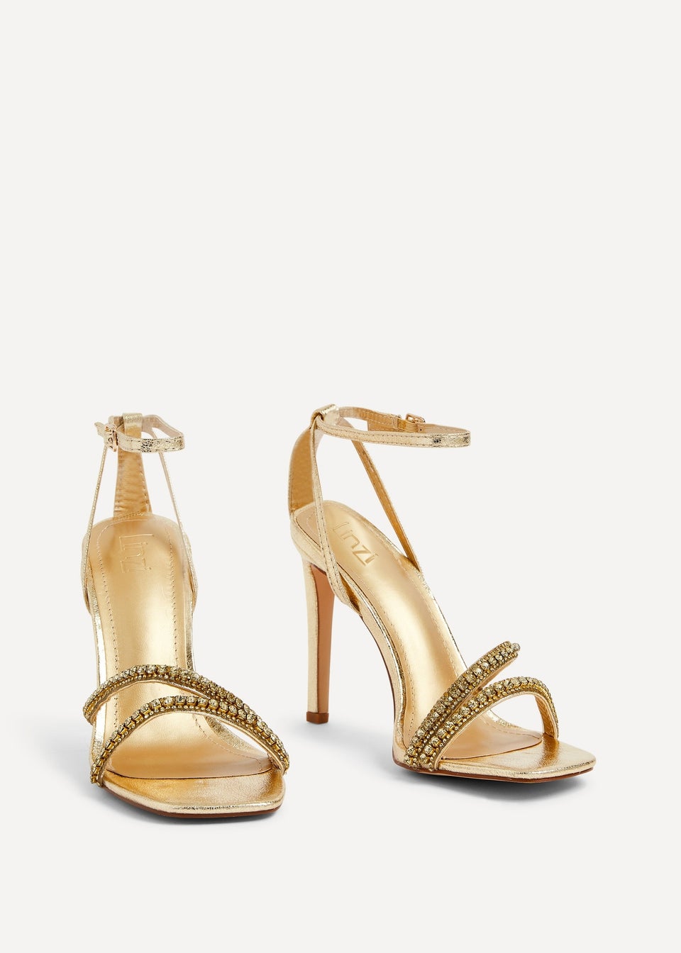 Linzi Indio Gold Faux Leather Diamante Heeled Sandal
