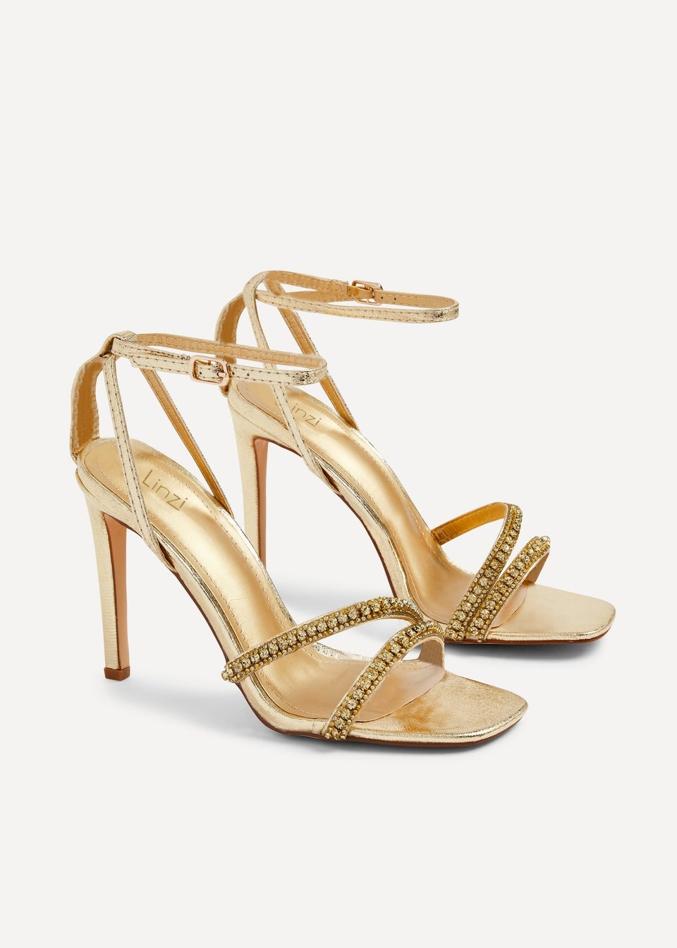 Linzi Indio Gold Faux Leather Diamante Heeled Sandal