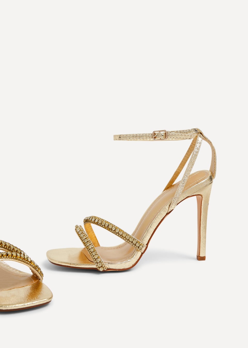 Linzi Indio Gold Faux Leather Diamante Heeled Sandal