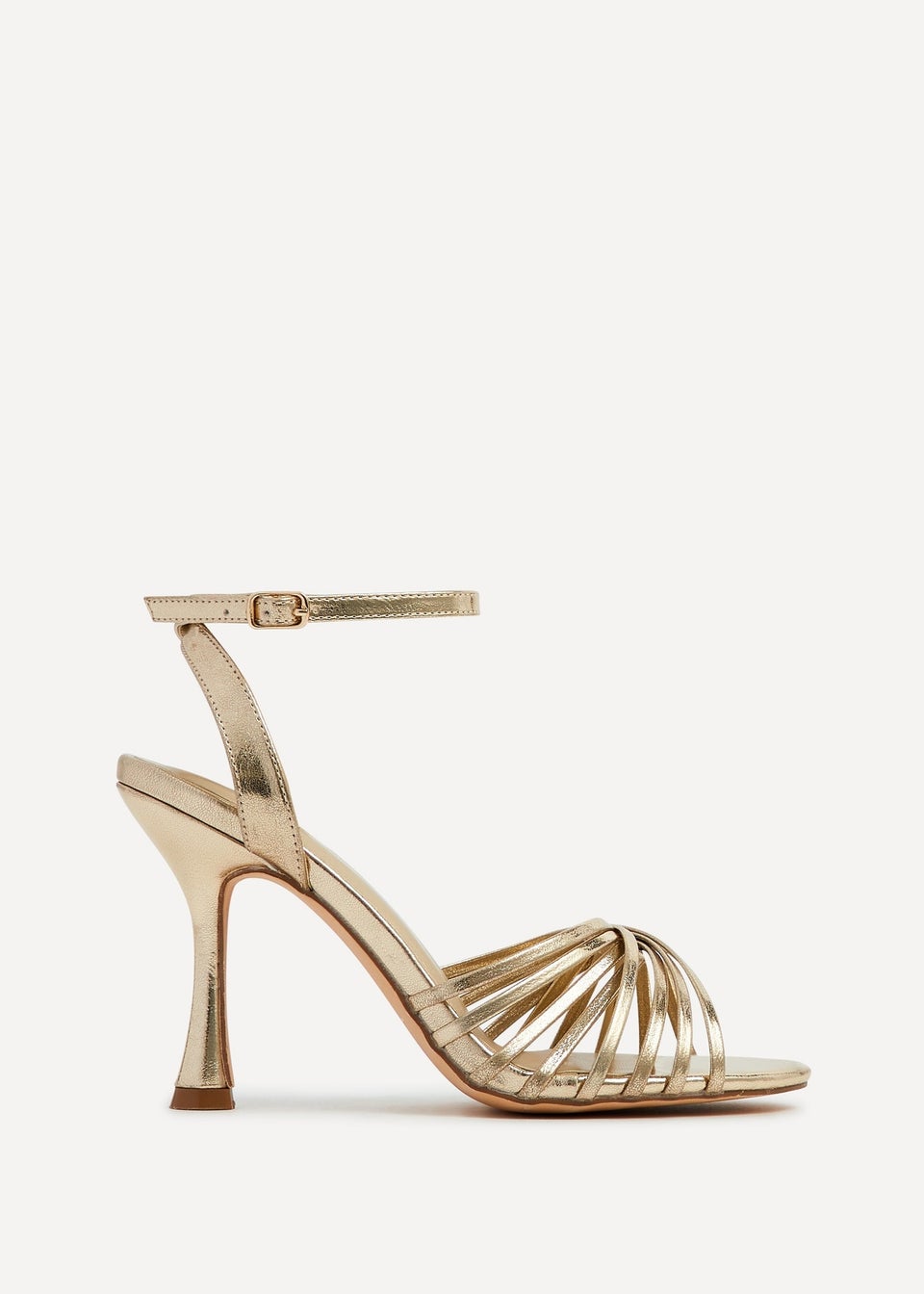 Linzi Fleur Gold Faux Leather Heeled Sandal