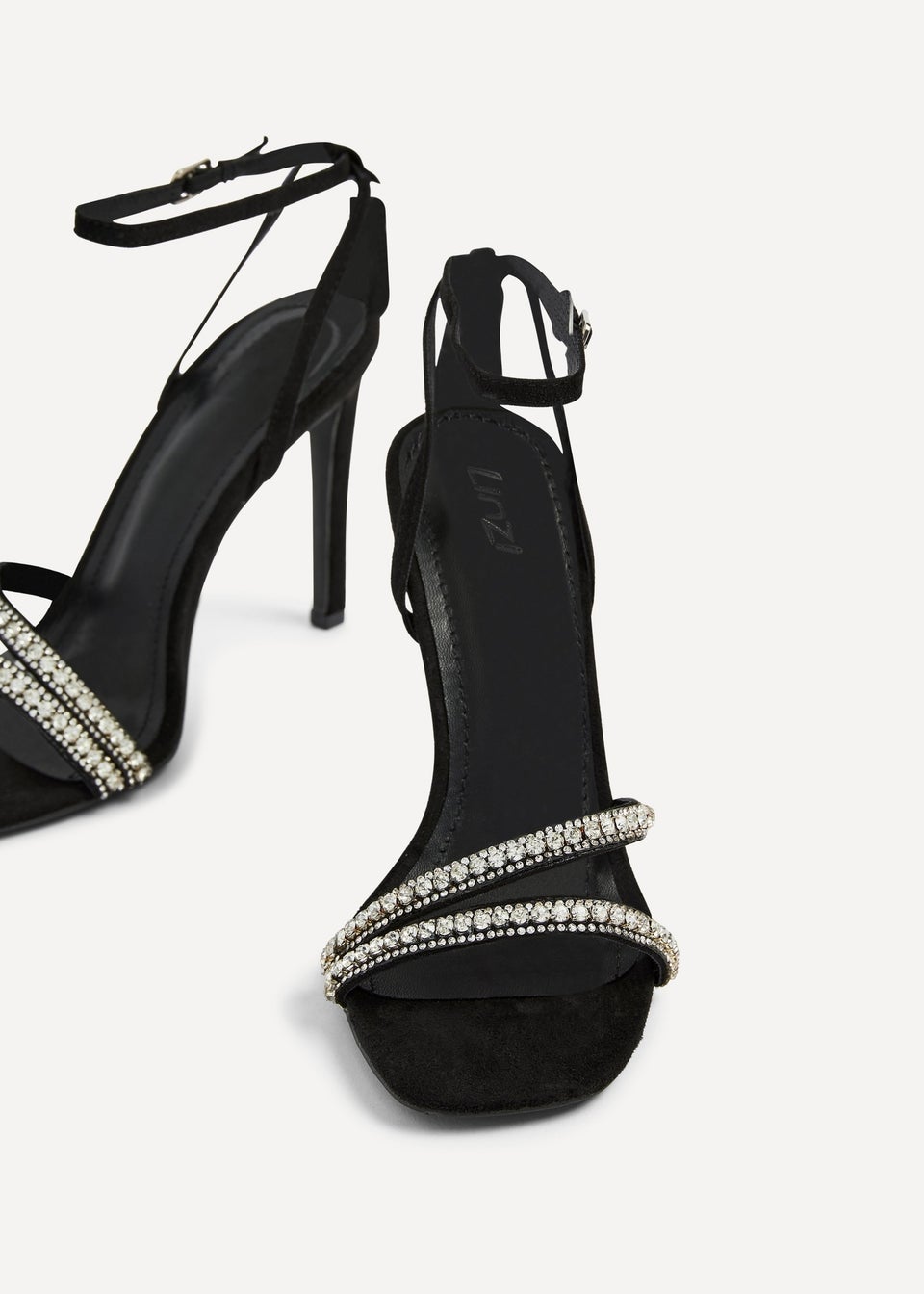 Linzi Indio Black Faux Suede Diamante Heeled Sandal