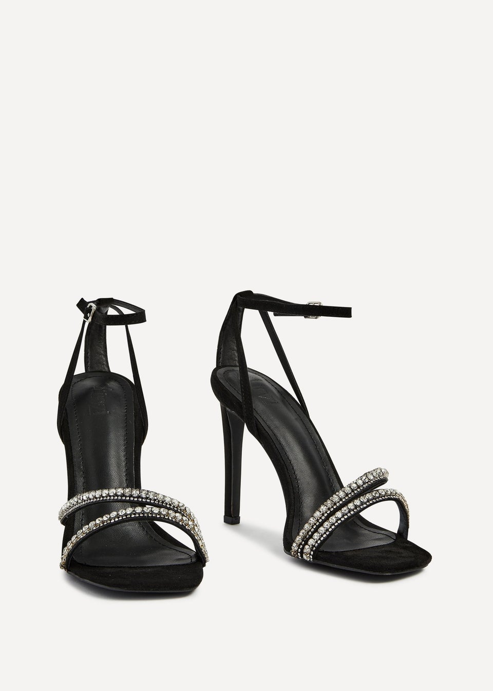 Linzi Indio Black Faux Suede Diamante Heeled Sandal
