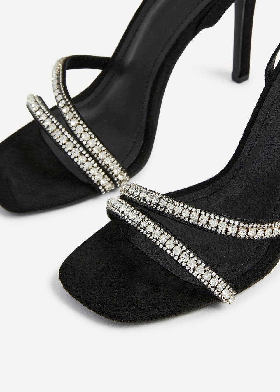 Linzi Indio Black Faux Suede Diamante Heeled Sandal
