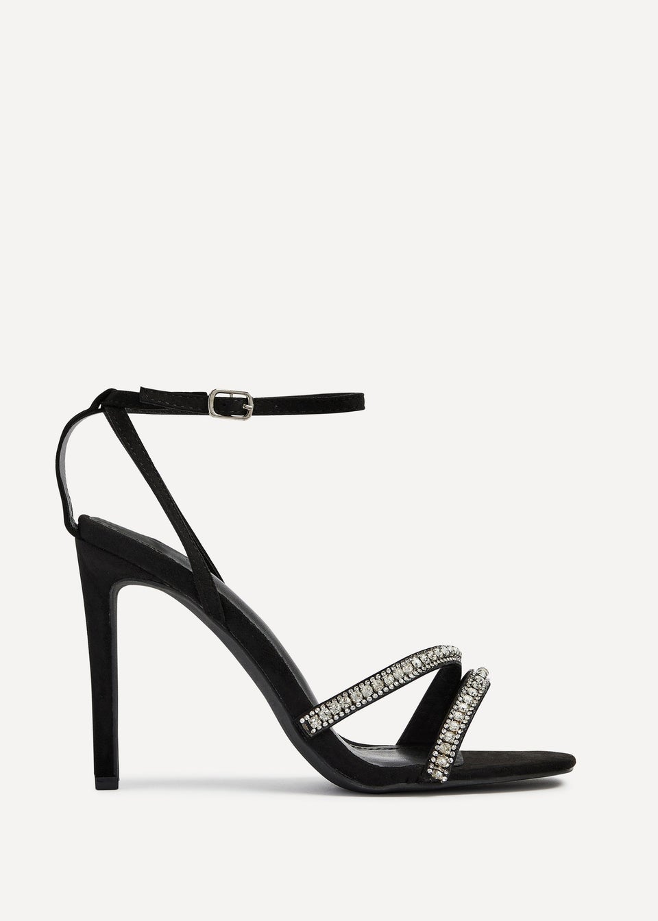Linzi Indio Black Faux Suede Diamante Heeled Sandal