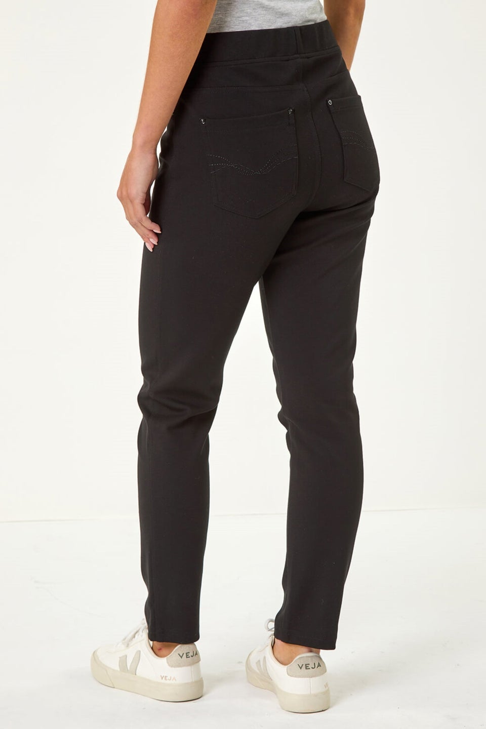 Roman Black Petite Elastic Waist Ponte Stretch Jean