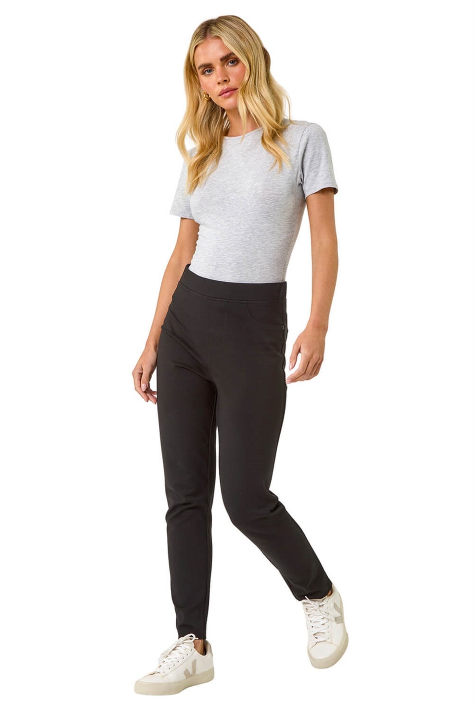 Roman Black Petite Elastic Waist Ponte Stretch Jean