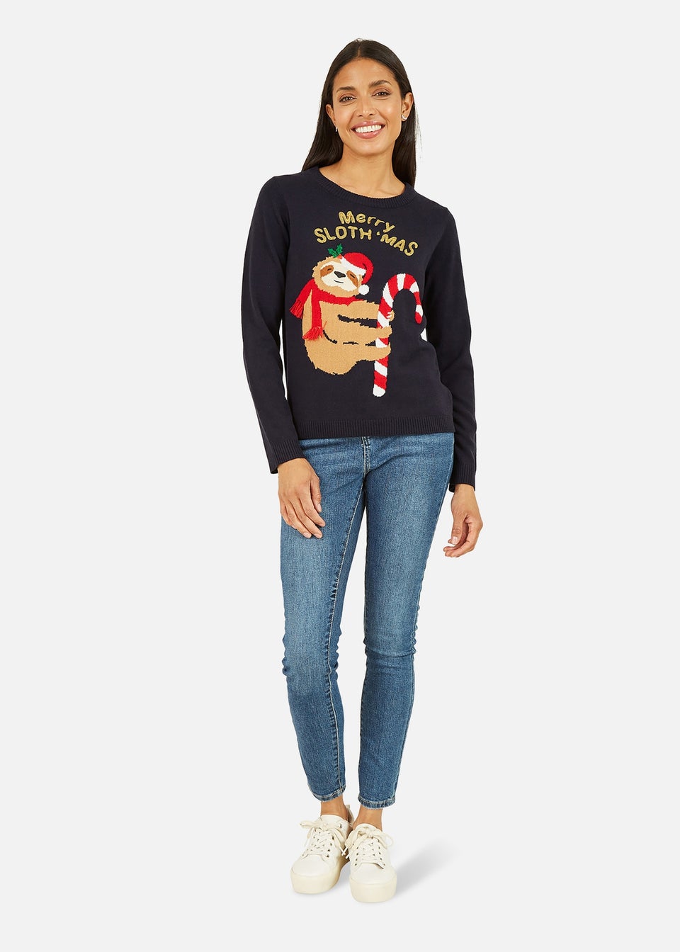 Yumi Navy Sloth Christmas Jumper Matalan