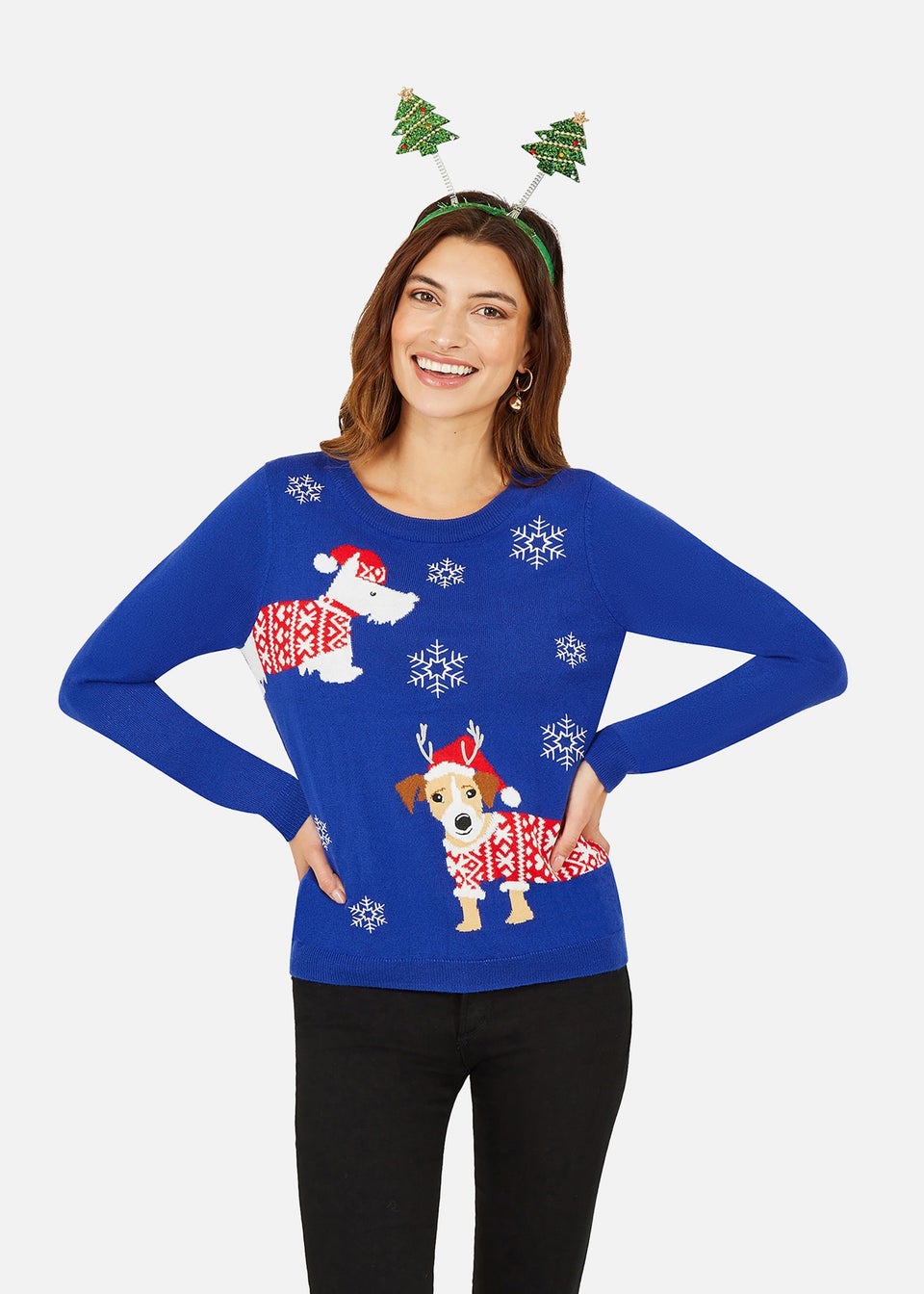 Yumi Blue Christmas Dog Knitted Jumper