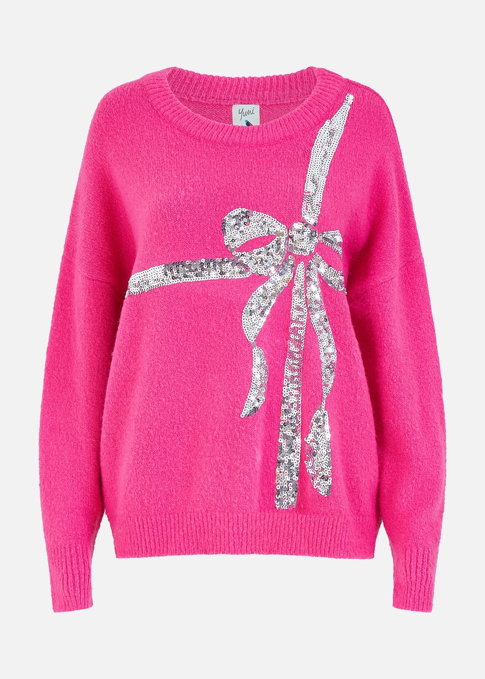 Yumi Pink Sequin Bow Knitted Jumper Matalan