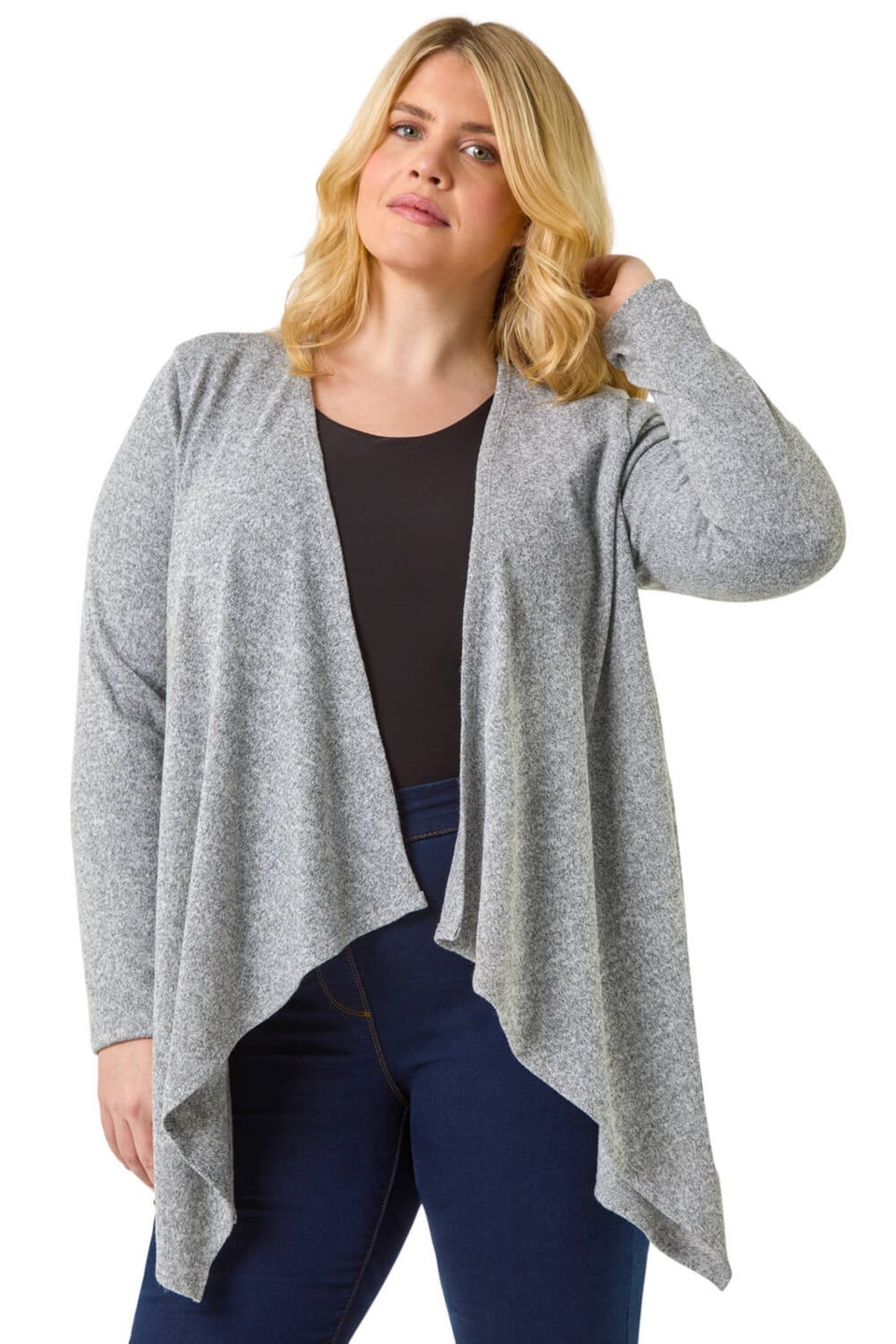 Roman Grey Curve Waterfall Front Jersey Cardigan