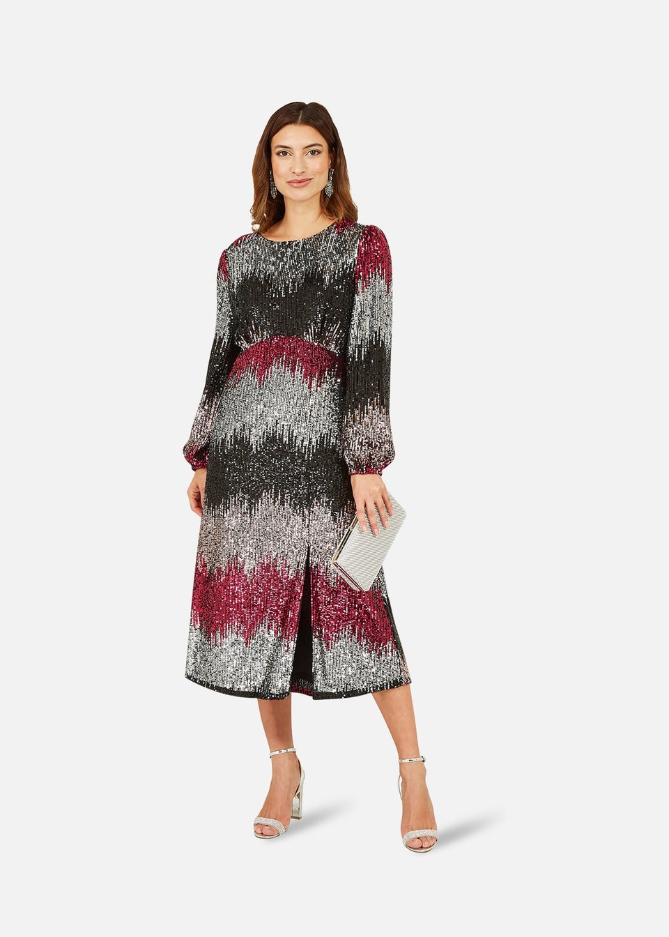 Yumi Multicolour Sequin Ombre Long Sleeve Midi Dress