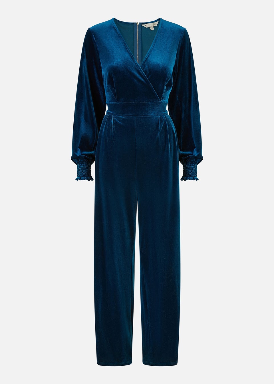 Yumi Teal Velvet Long sleeve Jumpsuit