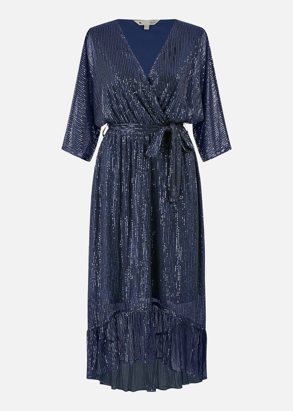 Yumi Navy Sequin Kimono Midi Wrap Dress