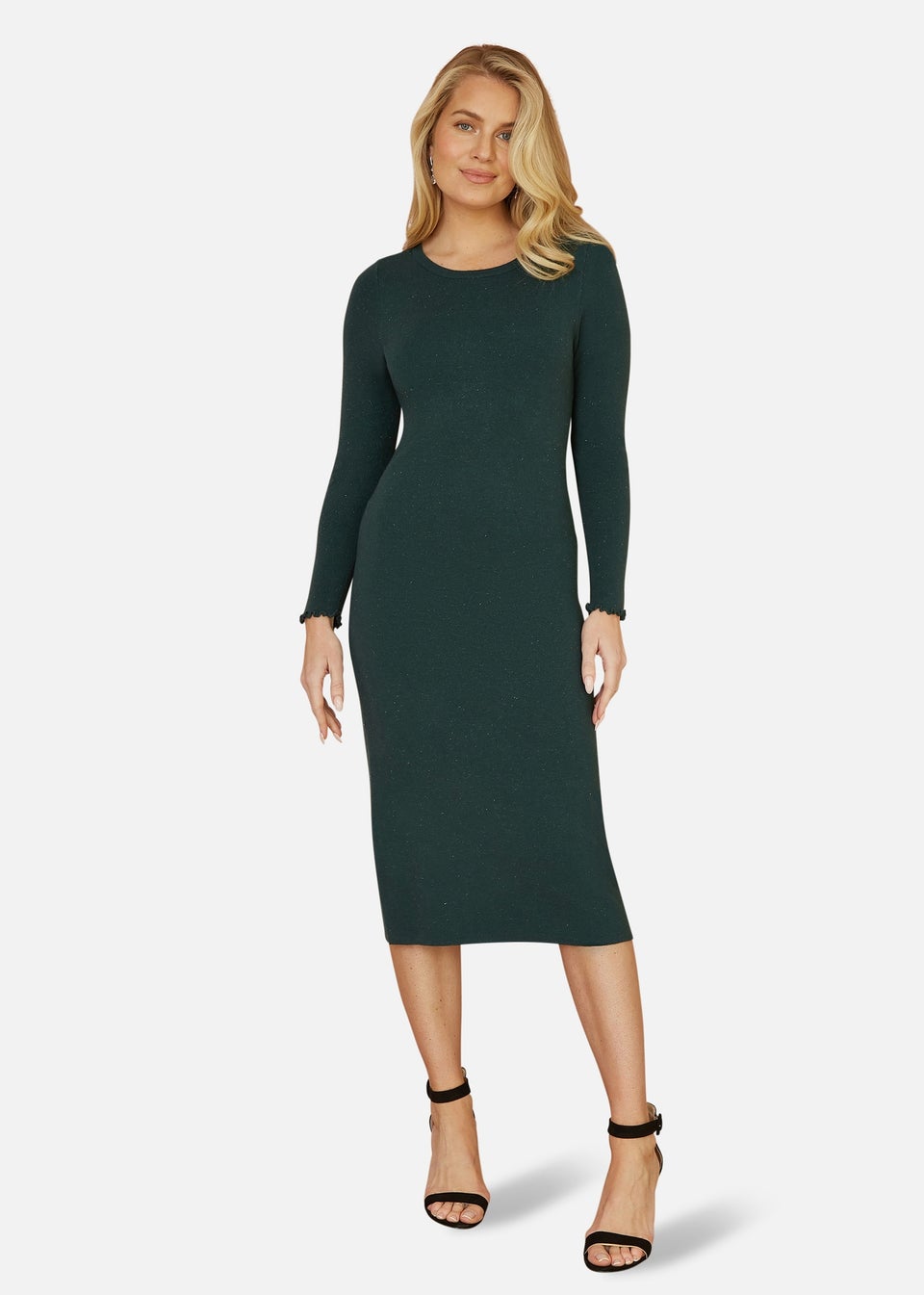 Yumi Green Sparkle Knit Midi Jumper Dress